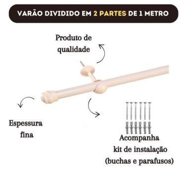 Imagem de Varão De Cortina 2 Metros 19mm Suporte Kit Completo - Armazém do Enxov