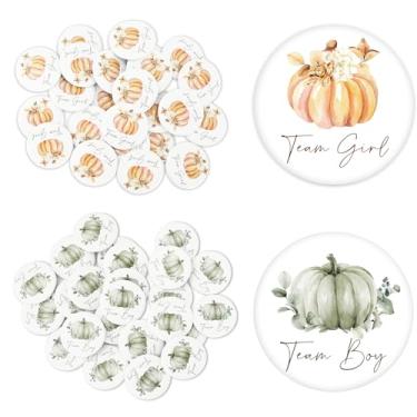 Imagem de Whaline 50 peças de broches de botão de revelação de gênero de abóbora de outono para meninos e meninas para outono, dia de Ação de Graças, lembrancinhas de festa de chá de bebê, suprimentos de jogos