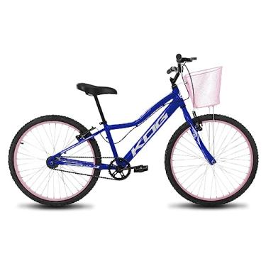 Imagem de Bicicleta Aro 24 Infantil em Aluminio Feminina Rosa Garfo Rigido com Cestinha Sem Marchas Pneus Cravos MTB Princesa,Azul Signos Branco