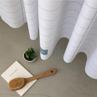 Imagem de onesevennine Cortina de chuveiro de designer coreana – Sem costura, resistente à água (180 cm L x 208 cm C) grade larga - azul verde - Inclui 12 ganchos de plástico para fácil configuração