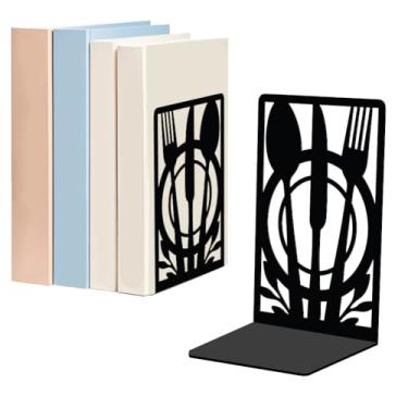 Imagem de WADORN 1 par de talheres de metal decorativo para prateleiras, terminais de livros resistentes, suporte de livros moderno antiderrapante, rolhas de suporte de livros pretas para estante de mesa