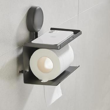 Imagem de Suporte Porta Papel Higiênico Banheiro Ventosa De Parede Apoio Para Celular Objetos 5824 Grafite