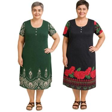 Imagem de Kit 2 Vestido Feminino Senhoras Malha Fria Estampados Sortidos - Resta
