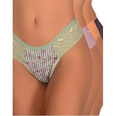 Imagem de Kit 10 Calcinha Fio Dental Conforto Estampada Elegante Renda Lateral M