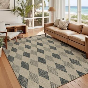 Imagem de Tapete de juta fácil 12 x 18 cm, tapete quadriculado: tapete lavável antiderrapante, antiderrapante, para ambientes internos e externos, para sala de estar, quarto, sala de jantar, quinta, pátio (1,5