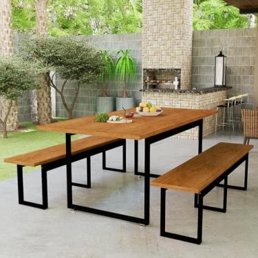 Imagem de Kit Mesa Retangular 160cm com 2 Banco Para Vestiário Refeitório ou Area Goumet (Nature)