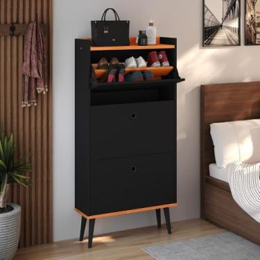 Imagem de Sapateira Vertical Porta Sapatos Retrô Gavetas Basculante Prateleira Interna Organizadora (Dark - Preto/canela)