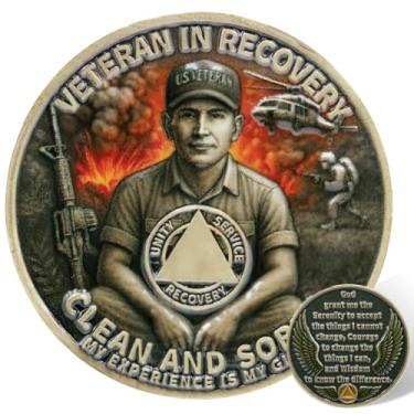 Imagem de Leafence Moeda AA Sobriety Veteran in Recovery Medalhão Clean and Sober Recovery Token AA Chip Alcoólicos Anônimos Presente para Veteranos Sobriedade Aniversário Recuperação Moeda (Veteranos Sóbrios