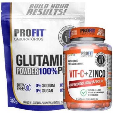 Imagem de GLUTAMINA PURA 300G l VITAMINA C COM ZINCO 60 CÁPSULAS l PROFIT-Unissex