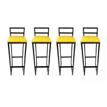 Imagem de Kit Com 4 Banquetas Altas Industriais Para BalcãO E Cozinha, Conjunto De Bancos Com Estilo RúStico E Resistente(Amarelo)