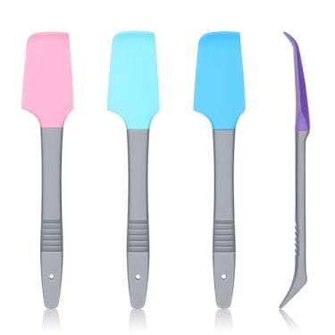 Imagem de Conjunto de mini espátulas de silicone, pacote com 4 mini espátulas de silicone, alça pequena de espátulas de borracha, espátula raspadora de frasco, flexível para assar, cozinhar, misturar, usar na