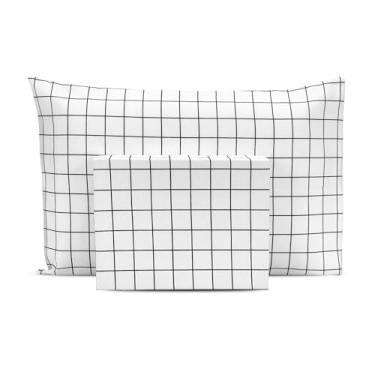 Imagem de Lençol Solteiro 2 pçs c/Ponto Palito Percal Estampado 180 fios (Geométrico Branco)