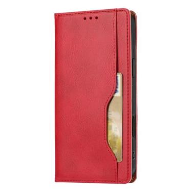 Imagem de LYJSMGZ Capa carteira flip para Iphone17pro Max/17/17Pro/17Air, com 3-4 compartimentos para cartão, suporte oculto, fecho magnético, capa de telefone à prova de choque, vermelha, 17