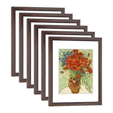 Imagem de DEKWINN, Conjunto de 6 molduras de 28 x 35 cm com capa de plexiglass HD para fotos 20 x 25 com tapete ou 28 x 35 sem tapete, molduras para galeria de parede, nogueira
