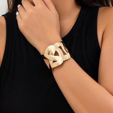 Imagem de Bracelete Grosso Largo Dourado Aço Inoxidável Trançado Aberto-Pulseira