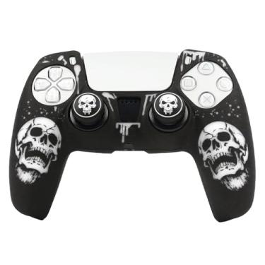 Imagem de Capa de controle de caveira compatível com controle PS5/Playstation 5, capa protetora RALAN com alça de polegar personalizada