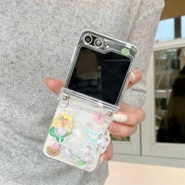 Imagem de Capa para Samsung Galaxy Z Flip6 com estampa 3D de borboletas e flores, com alça de pulso e proteção de dobradiça, capa rígida transparente (para Samsung Galaxy Z Flip6/A)