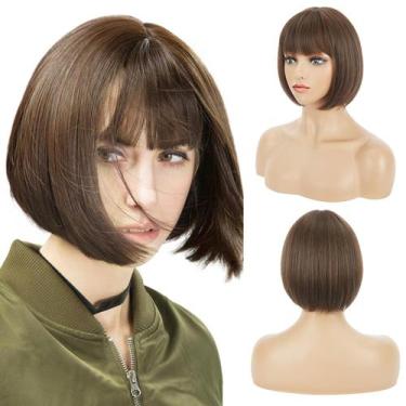 Imagem de Peruca REECHO Brown Bob com franja 28 cm sintética para mulheres
