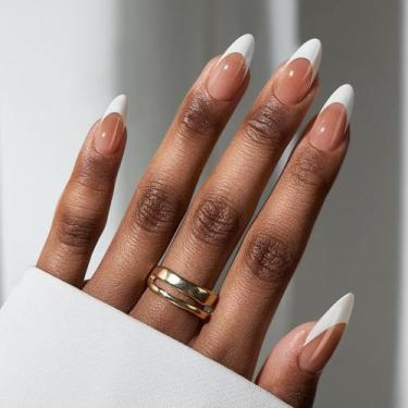 Imagem de Kit Press On Nails Bartbox French Tip Almond Brown 30 - BTArtbox