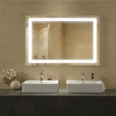 Imagem de Espelho Jateado com Led Touch 80x60 Moderno Luxo Retangular - PAPEL E 