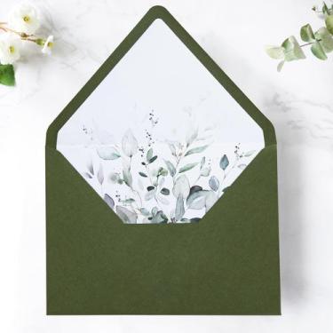 Imagem de Envelope PONATIA A7 Euro Flap verde oliva com forro de flores x50