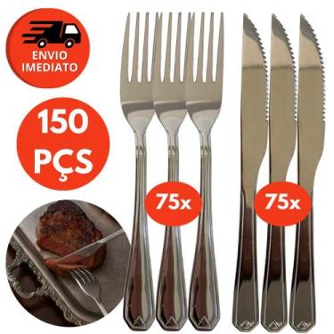 Imagem de Kit Talher Jogo Garfo E Faca Refeição Jantar Churrasco Inox Premium Co