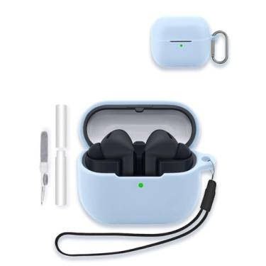 Imagem de Capa para Samsung Galaxy Buds 3 FE (2025) Fones de ouvido Bluetooth sem fio, capa protetora de silicone macio WUNIAK portátil resistente a arranhões com kit de limpeza, mosquetão e cordão, azul