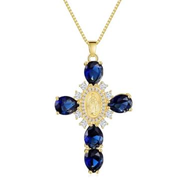 Imagem de unique corn Colar de Virgem Maria Guadalupe banhado a ouro 18K - Pingente de cruz grande para mulheres - Presentes fofos de joias Y2K, Regular size, Cobre, Sem Pedra Preciosa