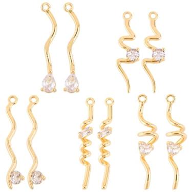 Imagem de Beebeecraft 1 caixa com 10 pingentes de zircônia cúbica para fabricação de joias, 5 estilos de pingentes de barra longa torcida de latão banhado a ouro 18K para fazer joias, brincos, colares e