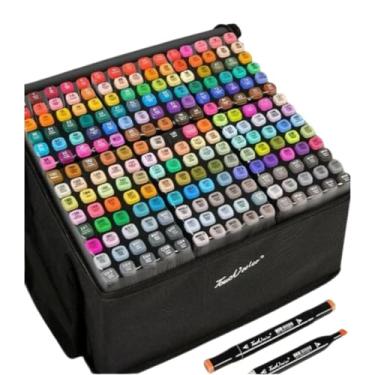 Imagem de Kit 24 Canetas Marcador Permanente Ponta Dupla - Cores Variadas, à Base de Álcool, Estojo; Ideal para Desenho, Ilustração, Mangá, e Caligrafia.