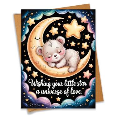 Imagem de PEONYNFOX Wishing Your Little Star a Universe of Love Cartão de chá de bebê recém-nascido parabéns novos pais - Tamanho 16 x 12 cm em branco por dentro com envelope Kraft