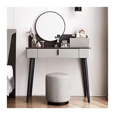 Imagem de Hezhuhe2258 Mesa de penteadeira com espelho, 1 gaveta grande, conjunto de penteadeira de maquiagem para mulheres e meninas