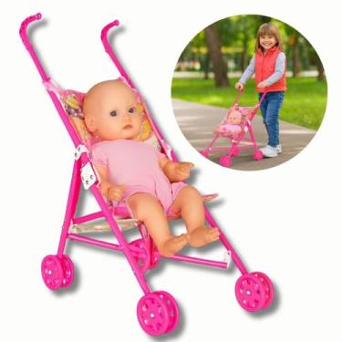 Imagem de Carrinho de Boneca Passeio Dobrável Infantil  Brinquedo Portátil e Lev