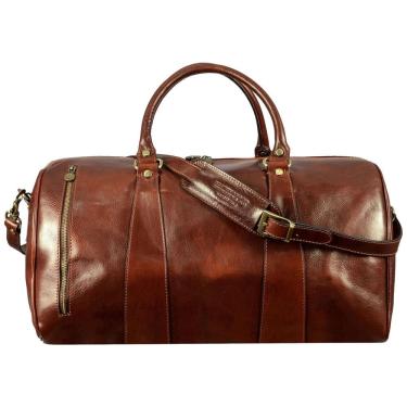Imagem de Bolsa de Viagem Masculina Clássica de Couro, TIME RESISTANCE, Marrom Escuro