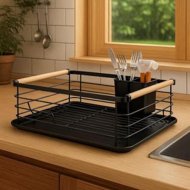 Imagem de Escorredor de Louça Aramado com Bandeja Removível e Suporte p/Talheres
