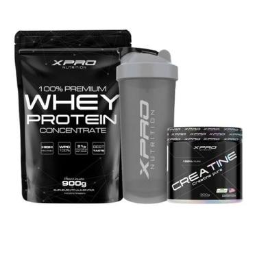 Imagem de Kit Whey Protein Concentrado 900g + Creatina Pura 300g + Coqueteleira 