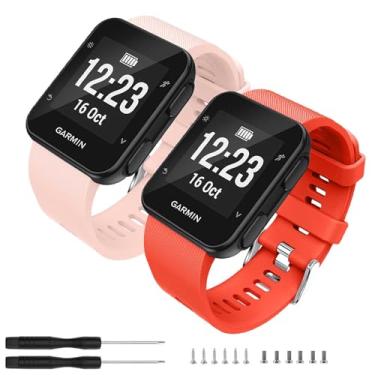 Imagem de TopPerfekt Pulseira compatível com Garmin Forerunner 35, pulseira de silicone macio de substituição para smartwatch Garmin Forerunner 35 (2 rosa, laranja e vermelho)