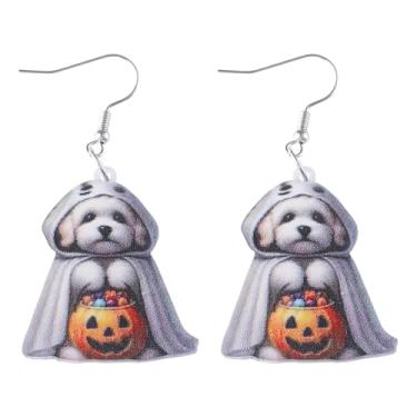 Imagem de Brincos pendentes de abóbora fantasma de Halloween fofo bruxa fantasma caveira cachorro aranha teia brincos boo carta atraente baile de máscaras de Halloween joia de festa, Zinco, Sem pedra preciosa