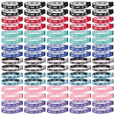 Imagem de Meajjew 80 peças de pulseiras cristãs WWJD para mulheres e homens, presentes cristãos pulseiras ajustáveis WWJD a granel - What Would Jesus Do Wristbands, Fibra de poliéster, Sem Pedra Preciosa