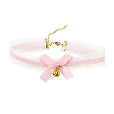 Imagem de Colar gargantilha de sino banhado a prata vintage pequeno sino de renda preta gato gatinho veludo lolita colar curto para mulheres, minimalista, gótico, Halloween, cosplay, festa, Natal, joias