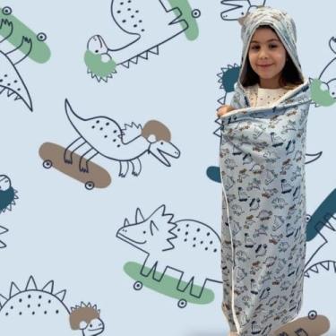 Imagem de Toalha de Banho Com Capuz Infantil Grande Premium Dinossauro Felpuda 100% Algodão 105 x 125cm…