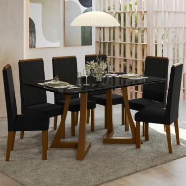 Imagem de Sala Jantar Ana 160cm Vidro 6 Cadeiras Veludo Livia Ambar/Preto