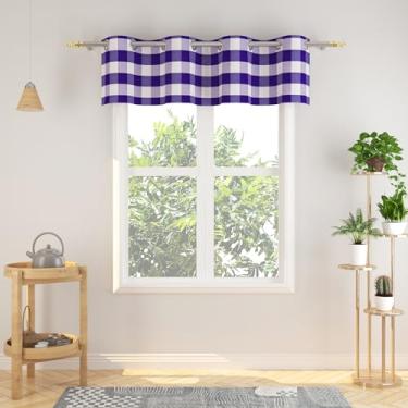 Imagem de NATUS WEAVER Cortina xadrez de búfalo Valance 45,7 cm saia xadrez guingão sala de estar painéis de cortina de janela quarto cortinas xadrez ilhós tratamento de janela superior 1 painel roxo e branco