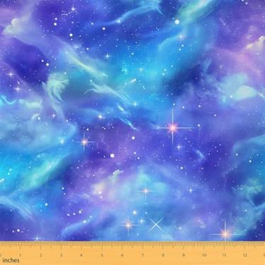Imagem de Jejeloiu Tecido de estofamento Galaxy para cadeiras 2 jardas tecido espaço sideral por The Yard Universe Cloud Galaxy Glitter Star Print 3D impresso espaço decorativo impermeável tecido exterior azul