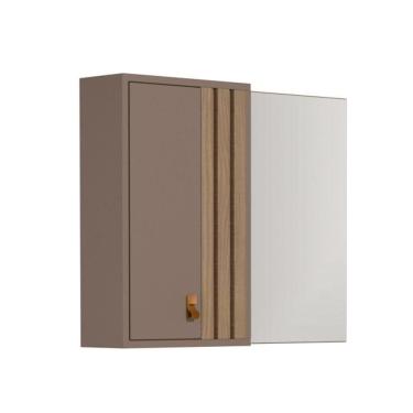 Imagem de Espelheira Ariel 80cm Com Detalhe Ripado Havana/jequitibá