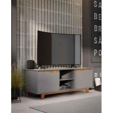 Imagem de Rack Bancada Flow para Tv 146 cm 2 Portas com Pés de Madeira Cinza com