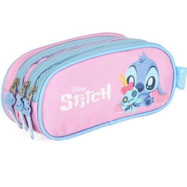 Imagem de Estojo Triplo Escolar STITCH Disney Rosa Luxcel