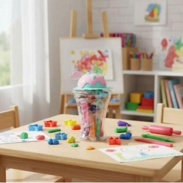 Imagem de kit 16 Peças Massinhas de Modelar com Moldes e Copo que vira Cofre Fes