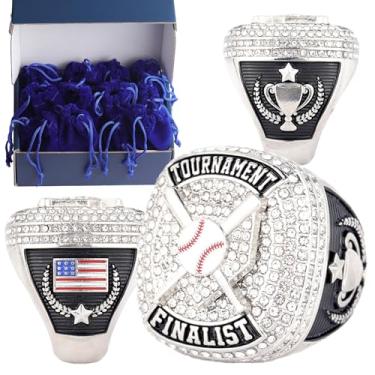 Imagem de TOPSPORTSJEWELRY Pacote com 12 peças de beisebol Home Plate Championship Trophy Ring Award Gift for Tournament Teams Palyers Awards Size 9,5 Silver Finalist (12 peças de anéis de prata finalistas)