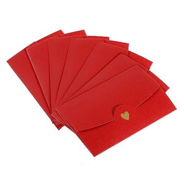 Imagem de Mini envelopes, pacote com 20 porta-cartões de presente pequenos envelopes de convite de negócios de coração dourado retrô para aniversário de casamento, vermelho